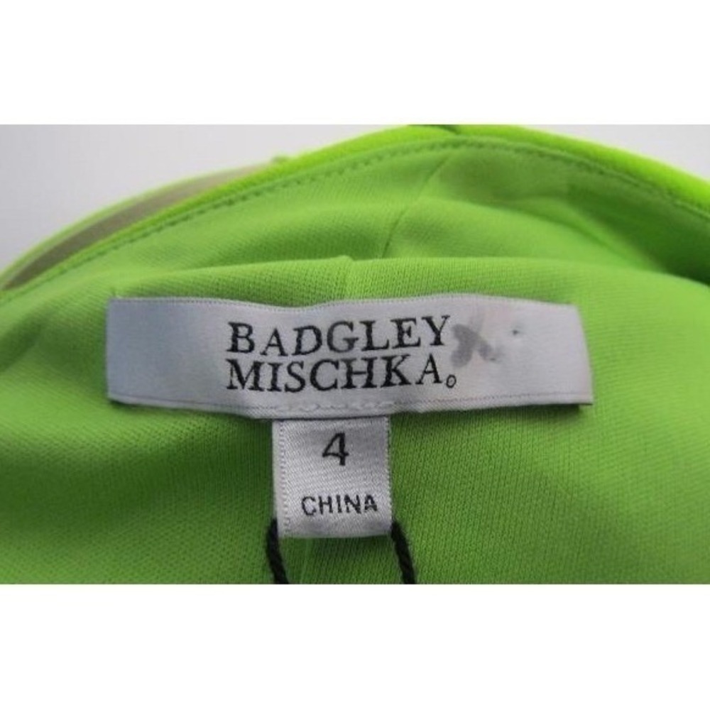 $895 Badgley Mischka Womens One Shoulder Belted Gown Lime Green Size 4 NWT - Picture 9 of 16